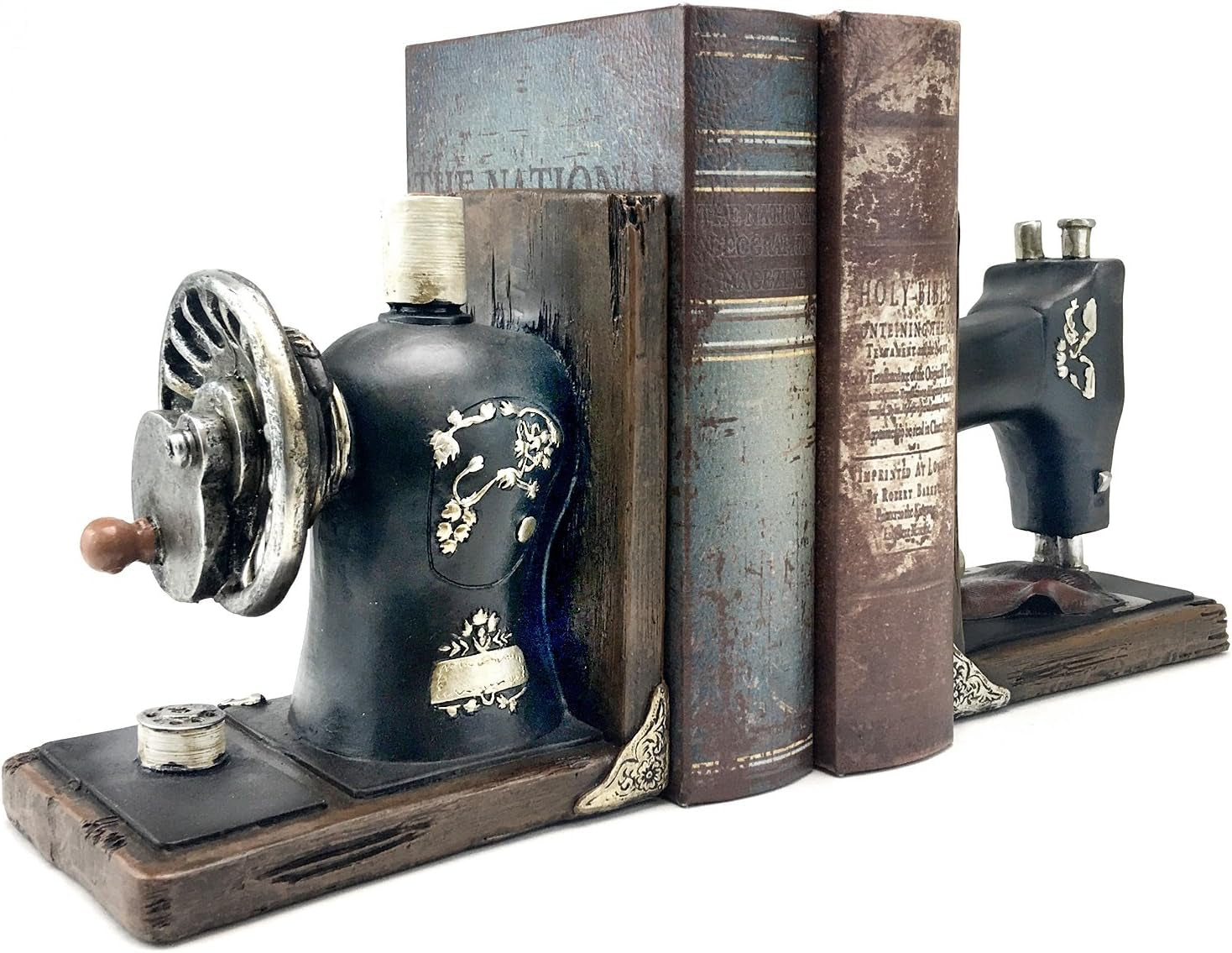 21383 Decorative Bookend Book Ends Sewing Machine Vintage Bookshelves Shelves Books Stopper Home Office Library Study Decor Heavy Duty Non Skid 6 Inch