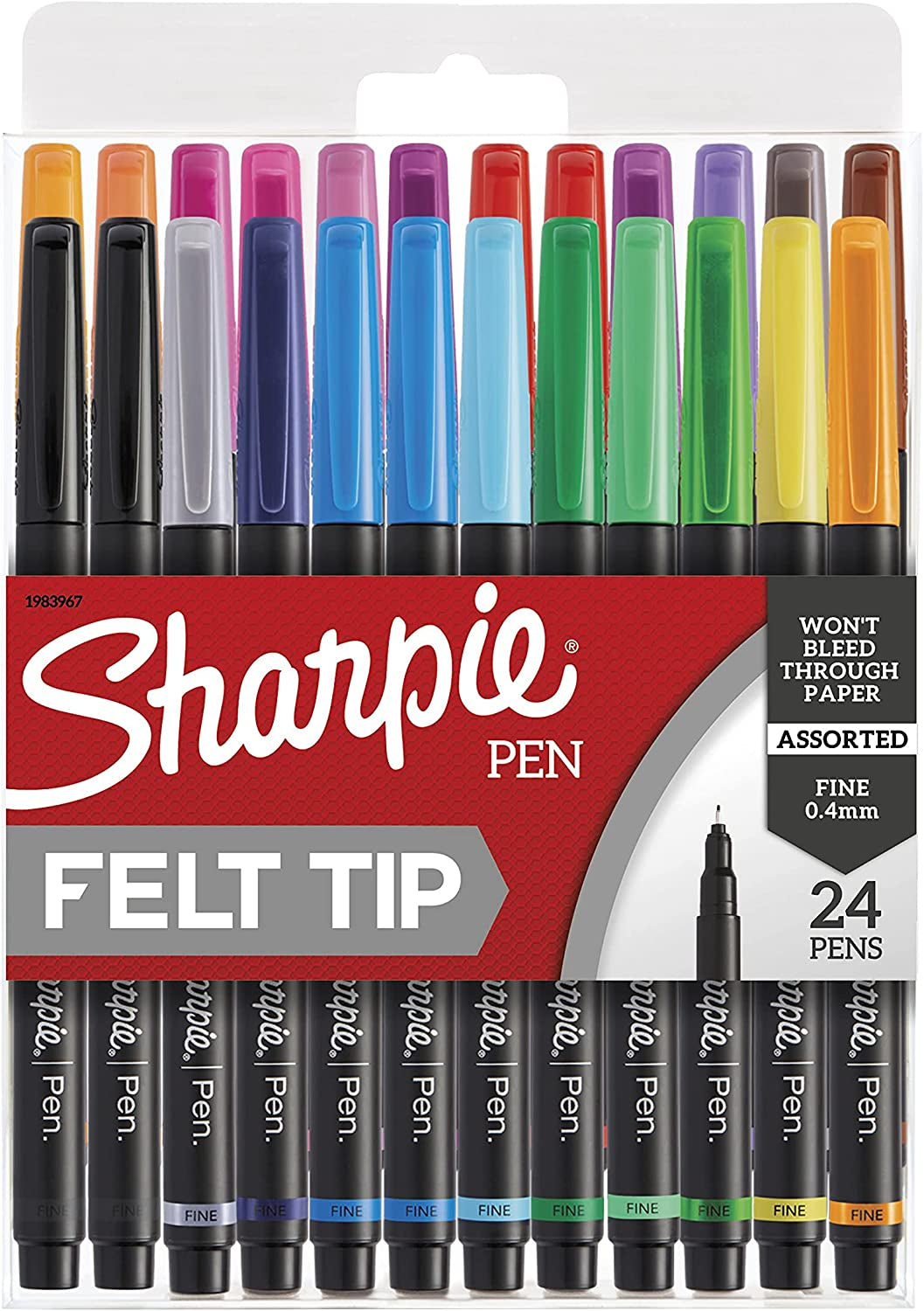 Pens, Felt Tip Pens, Fine Point (0.4Mm), Assorted Colors, 24 Count