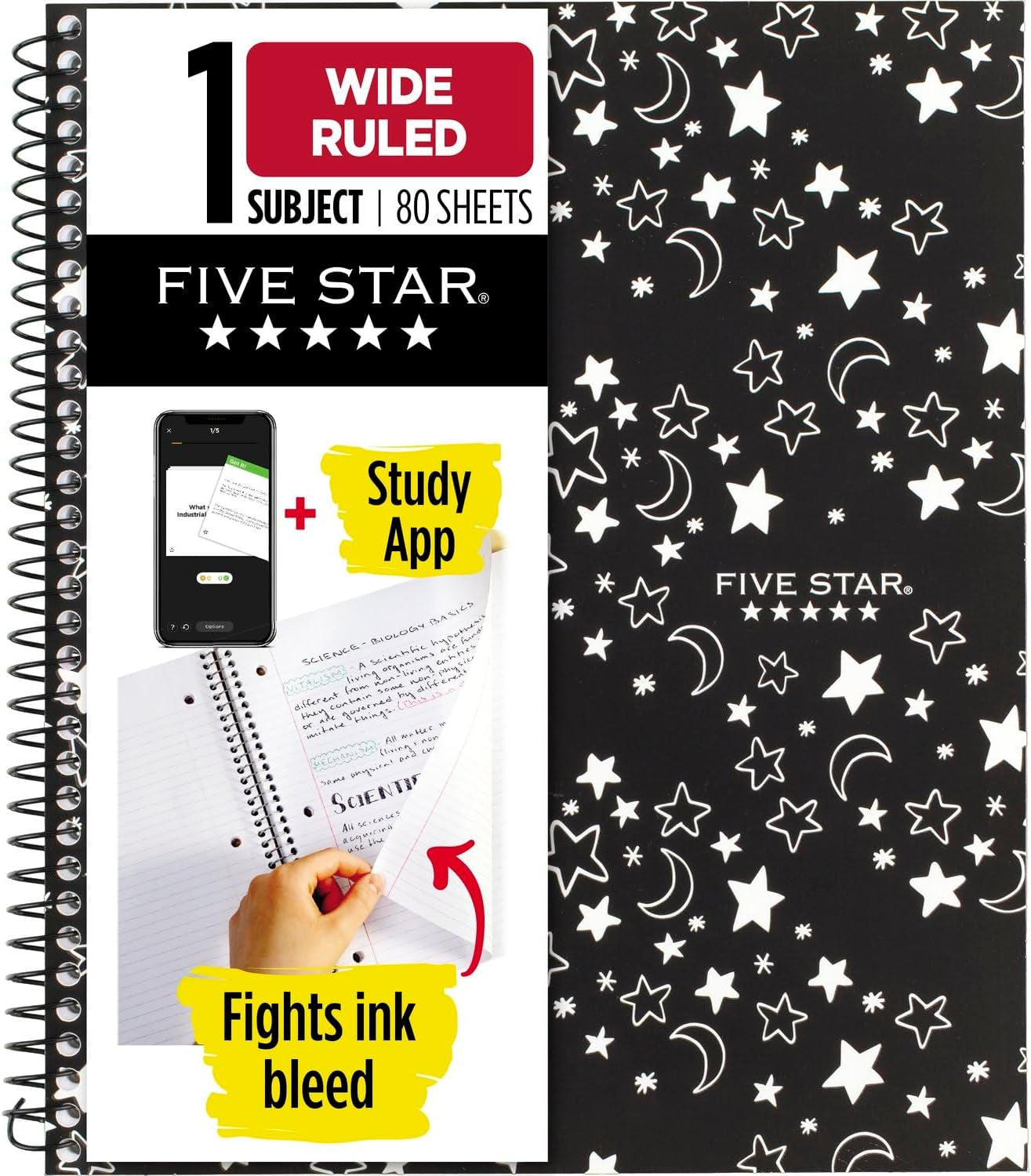 Spiral Notebook + Study App, 1 Subject, Wide Ruled Paper, 10-1/2" X 8", 80 Sheets, Glow (930020F)