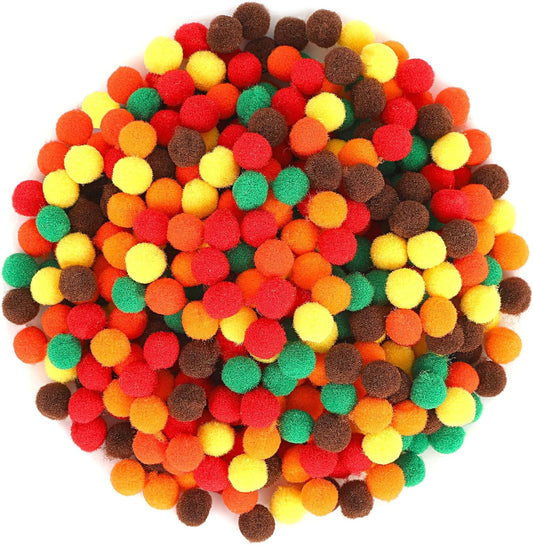 Fall Pom Poms Balls, 1000 Pieces Orange Brown Pom Poms for Crafts Making DIY Autumn Thanksgiving Party Decorations Supplies (6Colors, 1 Cm )