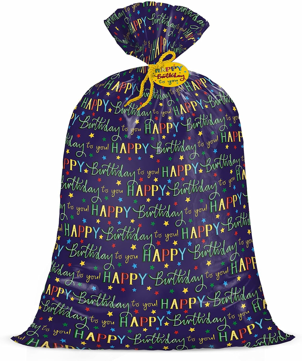 56" Large Birthday Plastic Gift Bag - Colorful Happy Birthday Lettering and Stars Design for Kids Birthdays, Parties, Celebrating, or Any Occasion - 56" H X 36" W