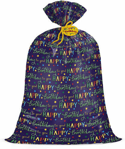 56" Large Birthday Plastic Gift Bag - Colorful Happy Birthday Lettering and Stars Design for Kids Birthdays, Parties, Celebrating, or Any Occasion - 56" H X 36" W