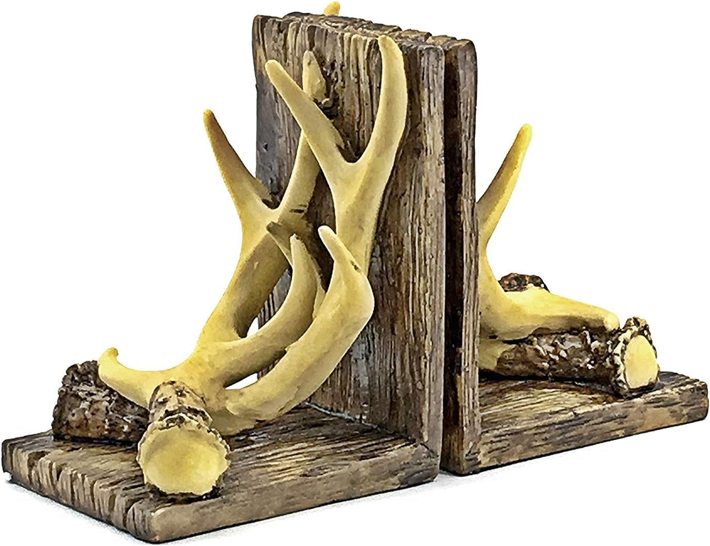 Decorative Bookends Deer Antler Unique Vintage Book Ends Shelves Stoppers Holder Heavy Duty Nonskid Rustic Mountain Cabin Lodge Farmhouse Home Office Decor 7 Inch