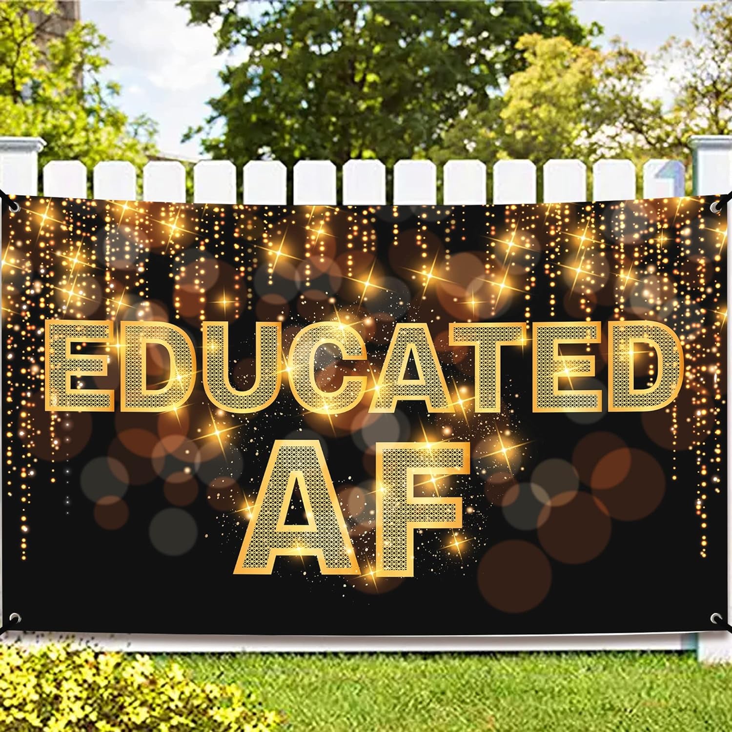 , Congratulations Grad Banner - Large, 72X44 Inch | Glitter Black and Gold Graduation Backdrop, Graduation Decorations Class of 2024 | Congratulations Banner, 2024 Graduation Party Decorations