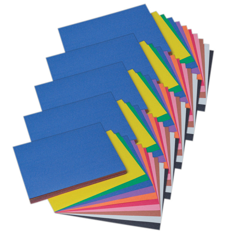 Construction Paper, Medium Weight, 10 Assorted Colors, 9" x 12", 100 Sheets Per Pack, 5 Packs