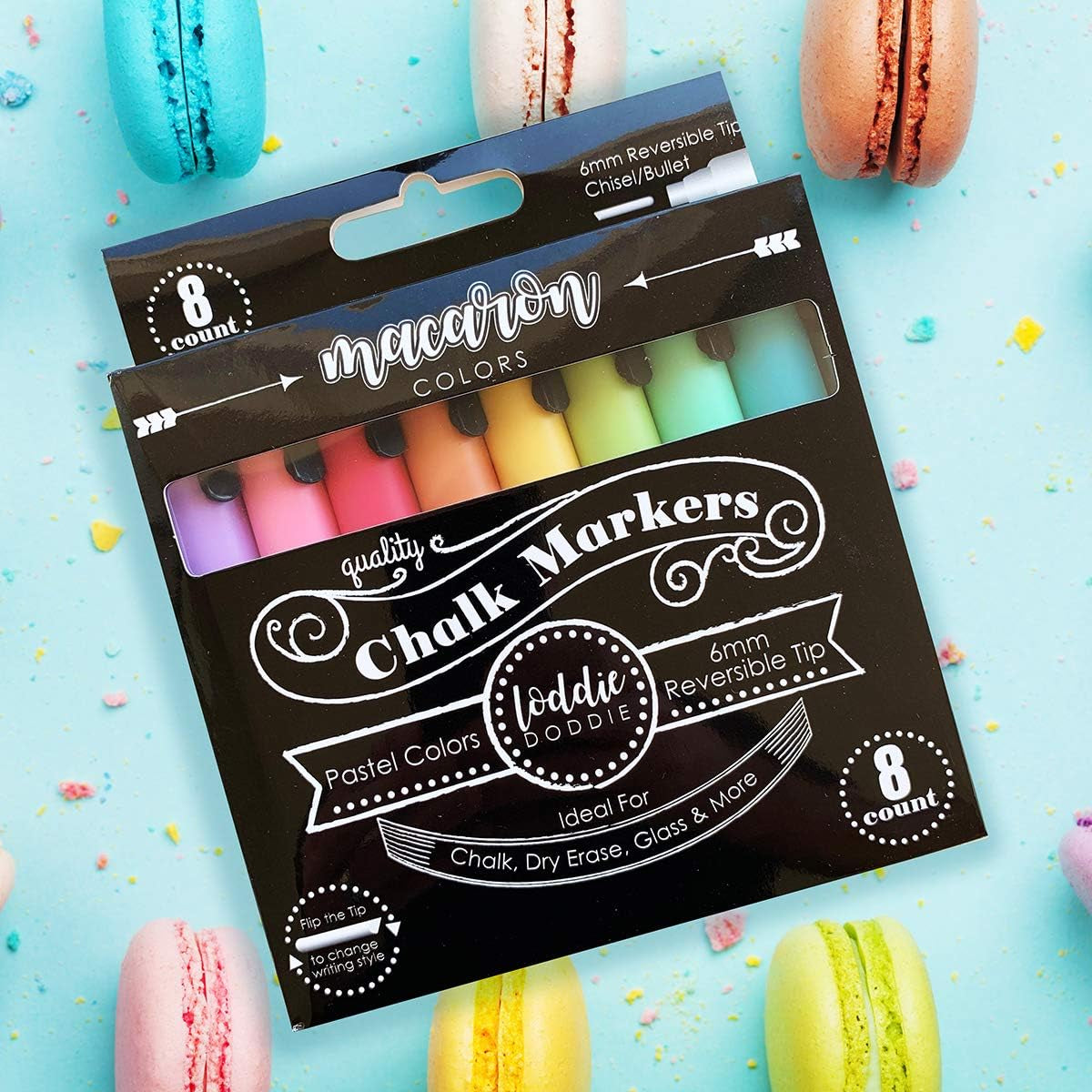 Liquid Chalk Markers for Chalkboard - 6Mm Reversible Chisel and Bullet Tips, Chalkboard Markers Erasable, Metallic Chalk Pens 8 Count