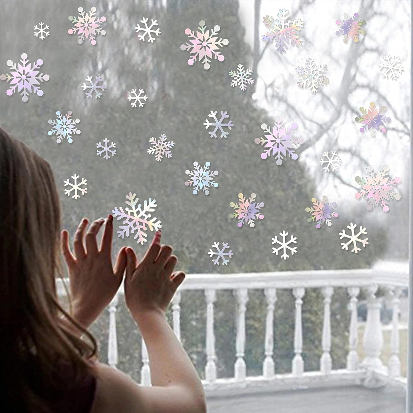 72Pcs Snowflakes Decorations Iridescent White 3D Snowflake Wall Stickers Holographic Snowflakes Wall Decals for Winter Wonderland Christmas Frozen Nursery Xmas Showcase Window Wall Art Decor