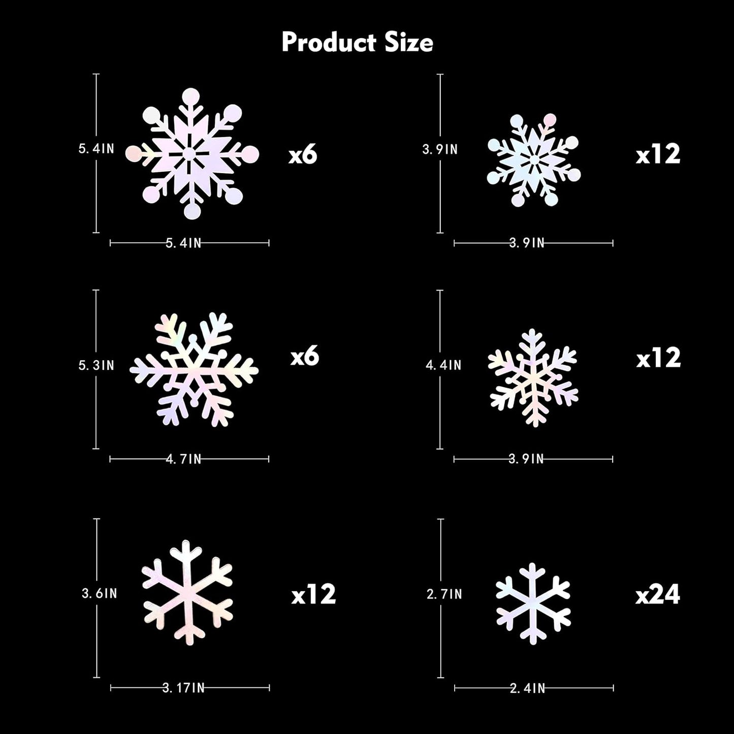 72Pcs Snowflakes Decorations Iridescent White 3D Snowflake Wall Stickers Holographic Snowflakes Wall Decals for Winter Wonderland Christmas Frozen Nursery Xmas Showcase Window Wall Art Decor