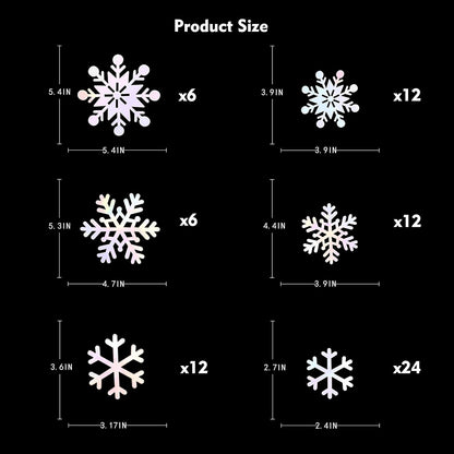 72Pcs Snowflakes Decorations Iridescent White 3D Snowflake Wall Stickers Holographic Snowflakes Wall Decals for Winter Wonderland Christmas Frozen Nursery Xmas Showcase Window Wall Art Decor