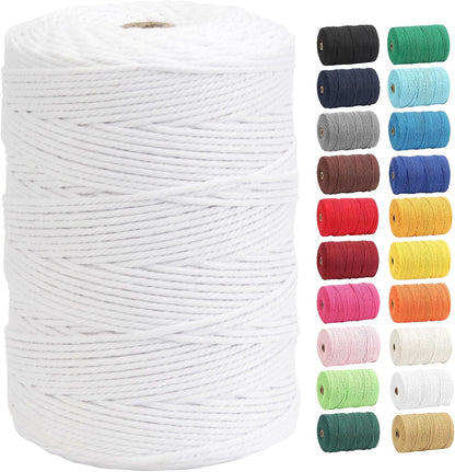 Macrame Cord,  100% Natural Cotton Rope 3Mm X 328 Yards 4 Strand Twisted Macrame Rope Cotton Twine String for DIY Crafts Knitting Dream Catcher Plant Hanger Wedding Decor