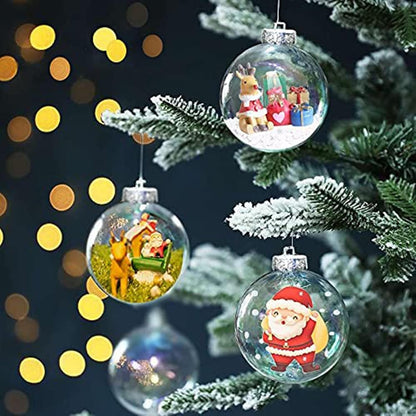 12Pcs Christmas Ornaments 3.15 Inch Clear Plastic Discs Flat Transparent Fillable Balls with Rope and Removable Metal Cap Christmas Hanging Ornaments for Craft DIY Christmas Tree Wreath Decor(80Mm)