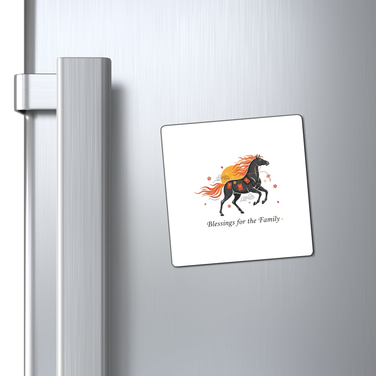 Horse Blessing Family | Fire Horse Lunar New Year 2026 Magnets | Chinese New Year Family Gift | Paper Cut Red & Gold Decor