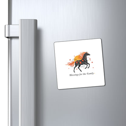Horse Blessing Family | Fire Horse Lunar New Year 2026 Magnets | Chinese New Year Family Gift | Paper Cut Red & Gold Decor