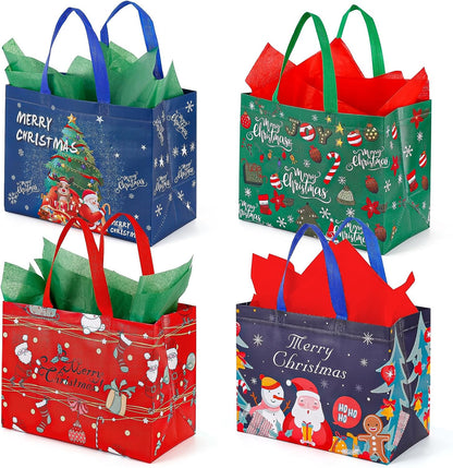 12 Pack Large Christmas Gift Bag Reusable Tote Bags with Handle, Non-Woven Christmas Bag for Holiday Xmas Event Party