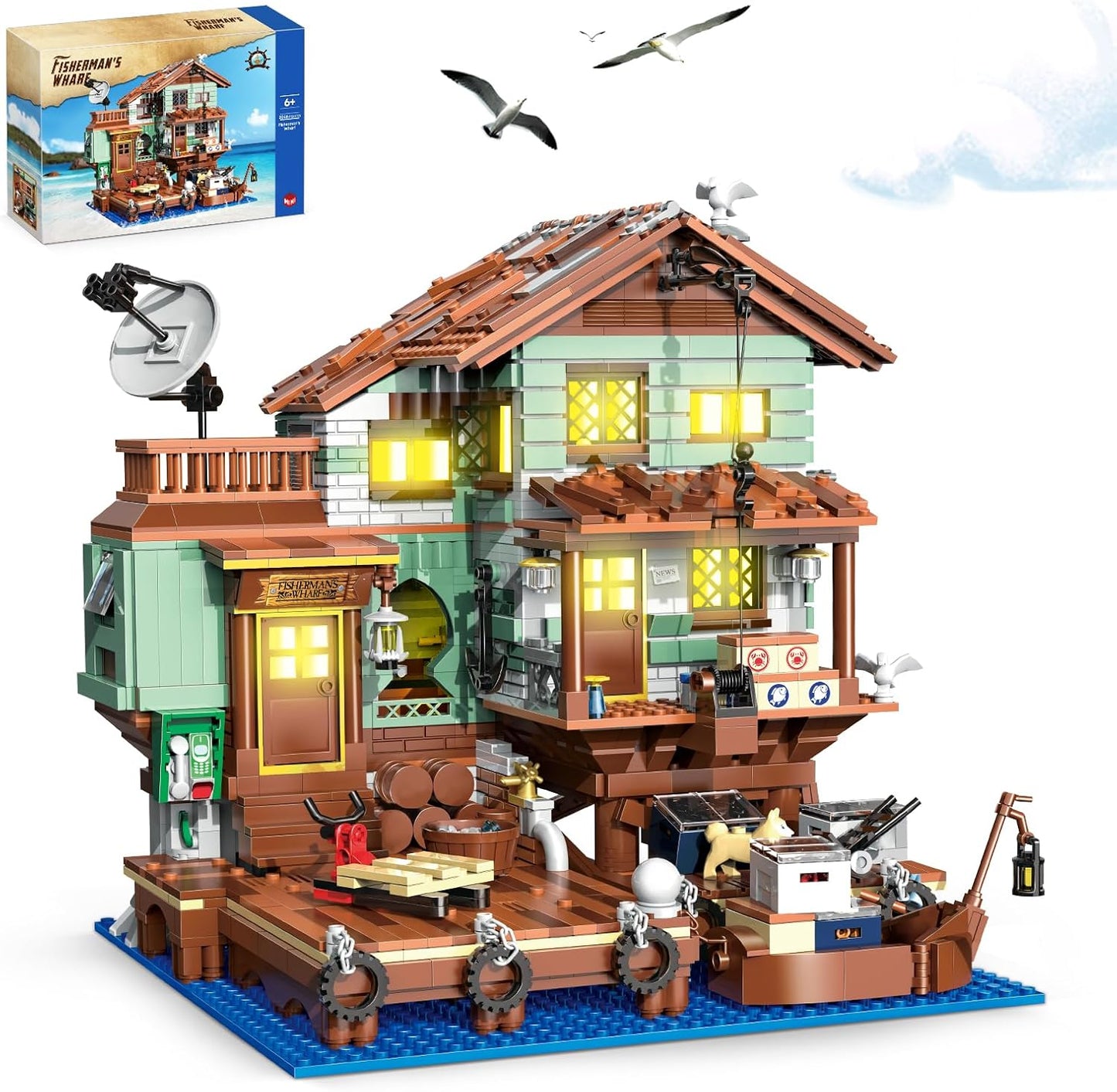 Fisherman'S Wharf House Mini Bricks Building Kit, Ideas Creative Architecture Building Toys Birthday Gift for Adult Boys Girls -2046 Pieces (Not Compatible with Lego Set)