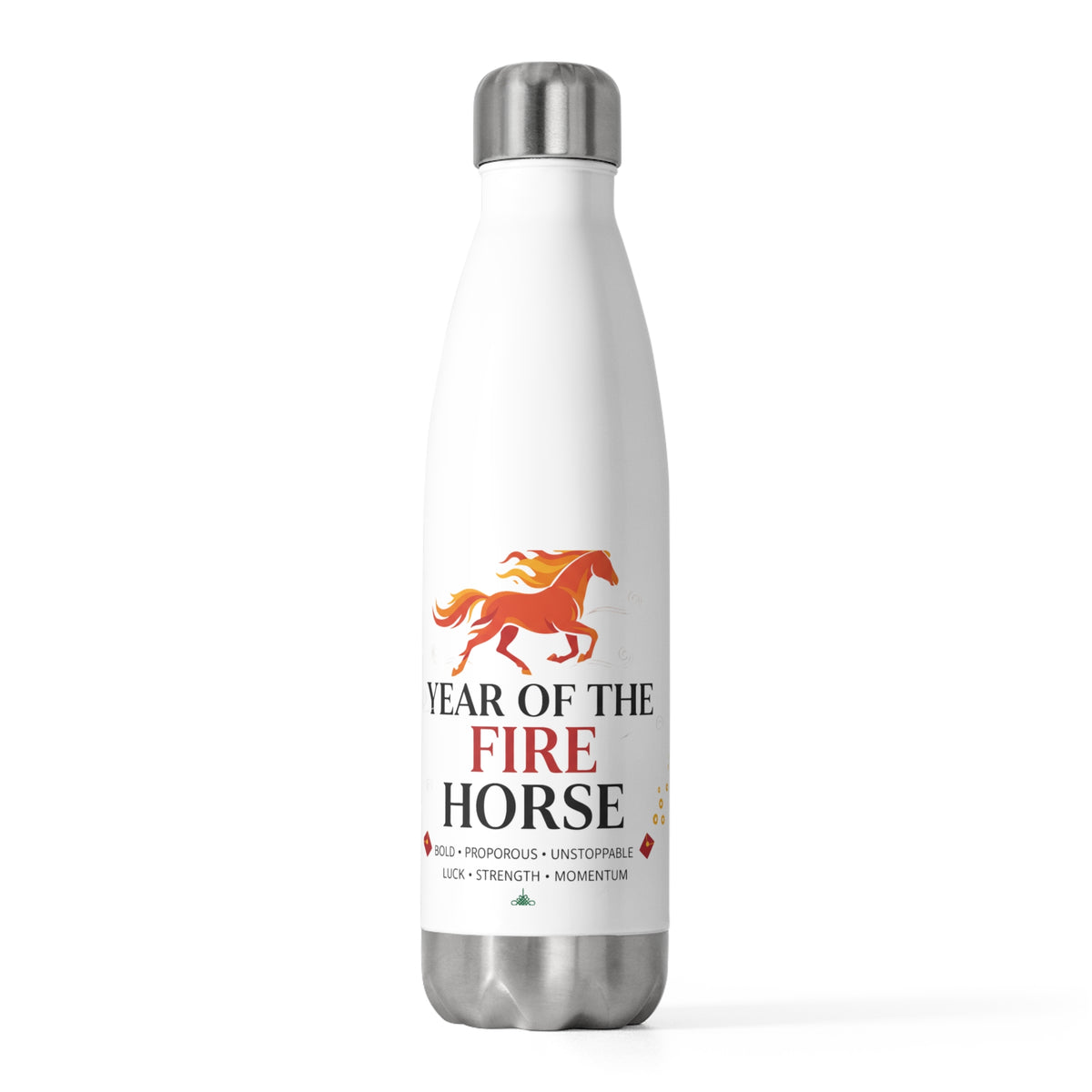 Fire Horse Lunar New Year 2026 Design | 20oz Insulated Stainless Steel Tumbler Bottle | CNY Gift for Family & Friends | Red Gold Traditional