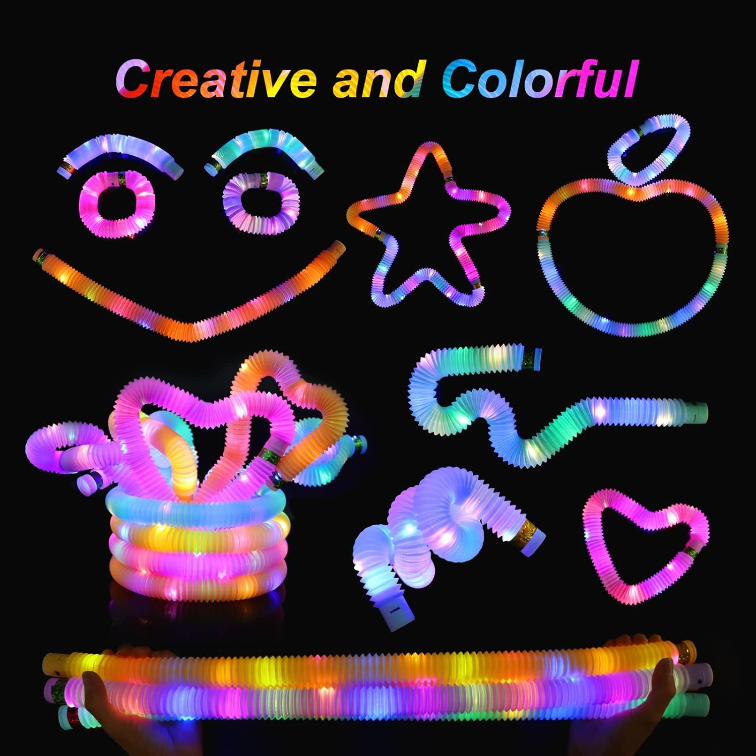 Light up Glow Sticks Fidget Pop Tubes, 24 Pack Glow in the Dark Party Supplies Toddler Sensory Toys, Glow Stick Thanksgiving Christmas Party Favors Party Pack Gifts for Kids