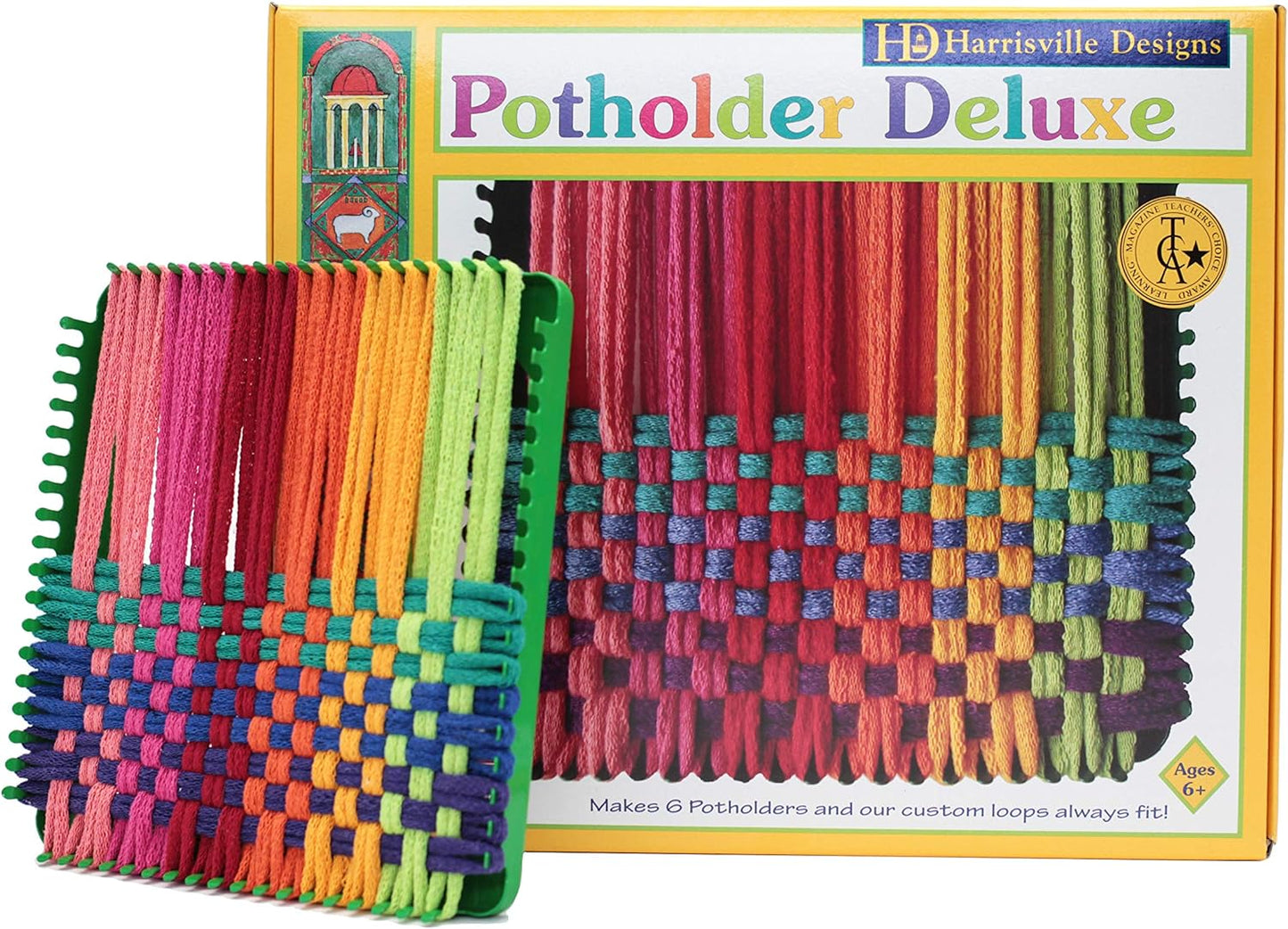 Friendly Loom Potholder 7" Traditional Size Green Potholder Deluxe Loom Kit with Rainbow Color Cotton Loops Make 6 Potholders, Weaving Crafts for Kids & Adults, Made in the USA by