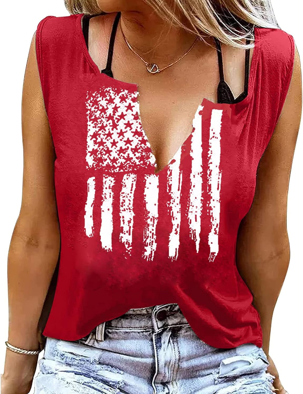 Women American Flag Shirt 4Th of July Independence Day Tank Tops Stars Stripes USA Patriotic Sleeveless Tee