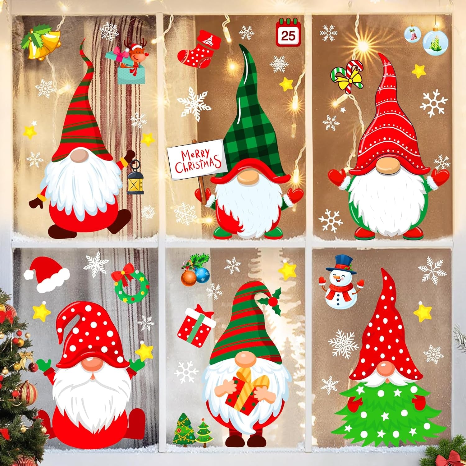 Christmas Window Clings Gnome Christmas Window Decorations Static Christmas Window Decals Window Stickers for Glass Windows Décor Gnome Christmas Decorations Ornaments Party Supplies 9 Sheets