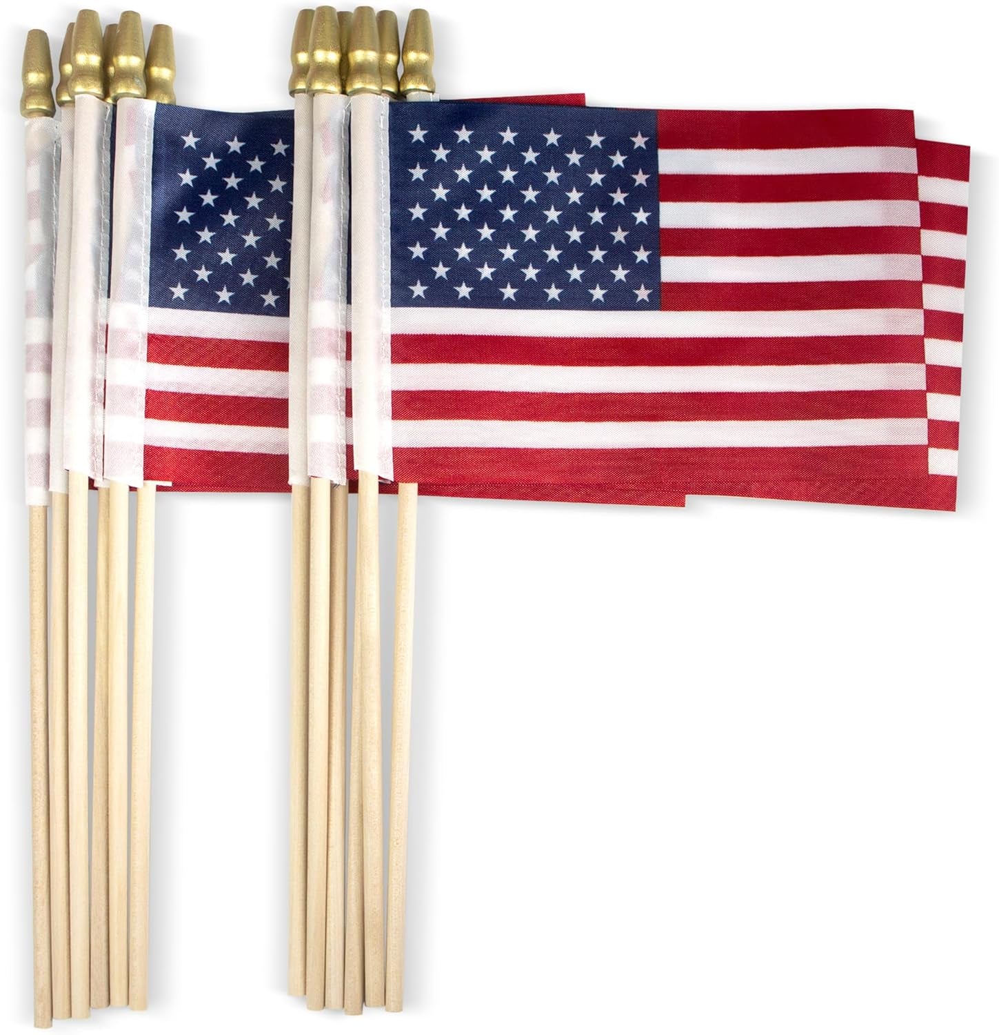 LOT of 50 - USA 4X6 in Wooden Stick Flag - July 4Th Decoration, Veteran Party, Grave Marker, Etc. - Handheld American Flag with Kid Safe Golden Spear Top (Pack of 50)