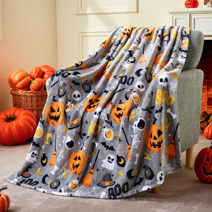 Halloween Throw Blanket - Soft Plush Halloween Blanket - Spider Webs Bat Pumpkin Blanket - Cozy Flannel White Halloween Decoration for Party Sofa Bed Living Room 50"X60"