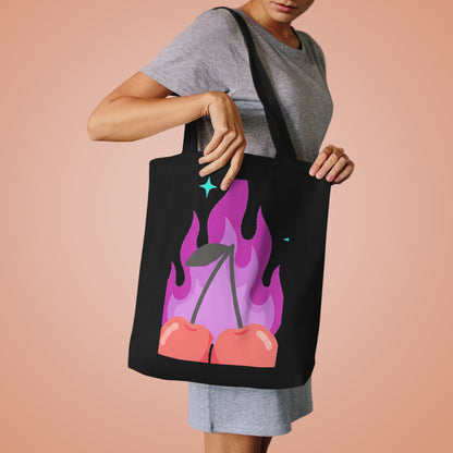Flaming Cherry Pair | Cotton Tote Bag for Everyday & Campus | Valentine & Galentine Gift | Y2K Edgy-Cute Aesthetic