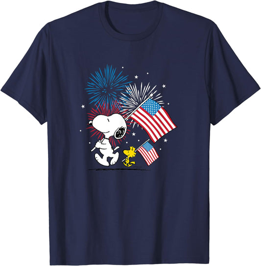 - Snoopy & Woodstock American Flags & Fireworks T-Shirt