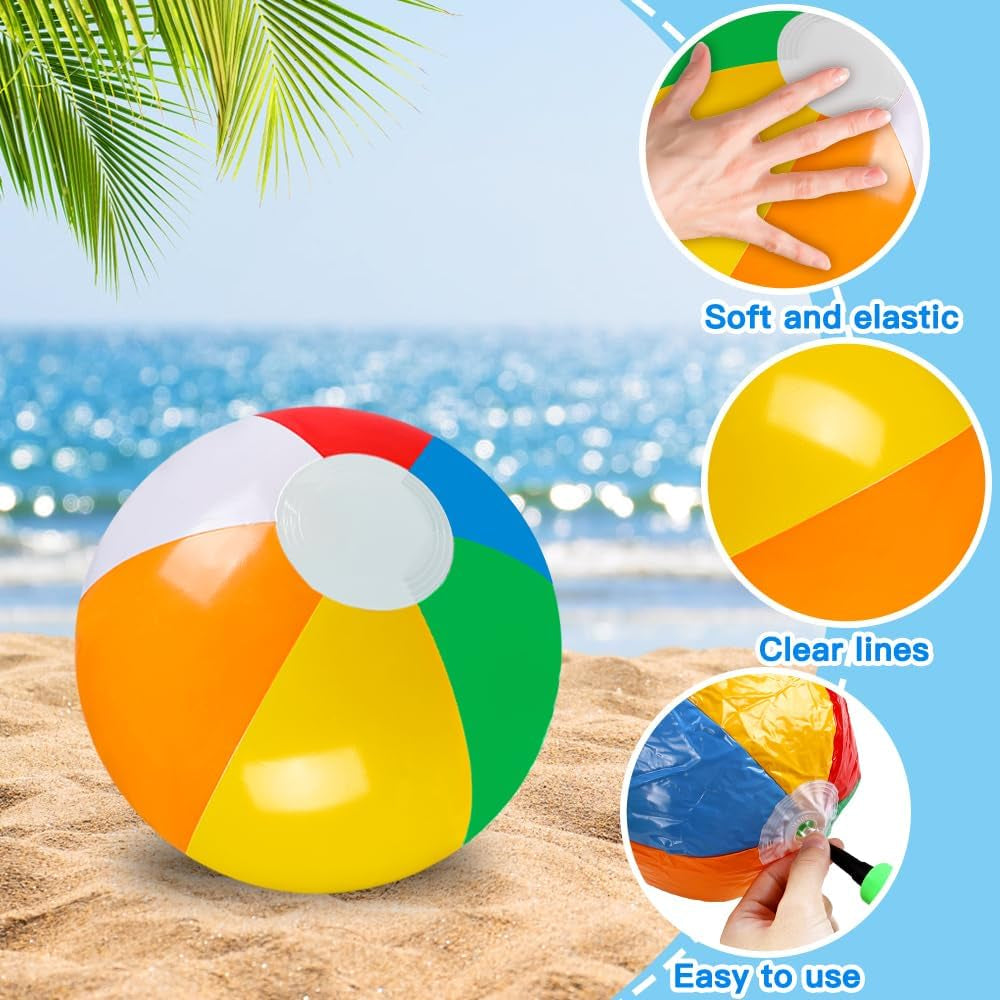 24 Pack 12" Summer Inflatable Beach Balls Bulk Rainbow Swimming Pool Water Games Toys for Kids Summer Party Supplies Decorations