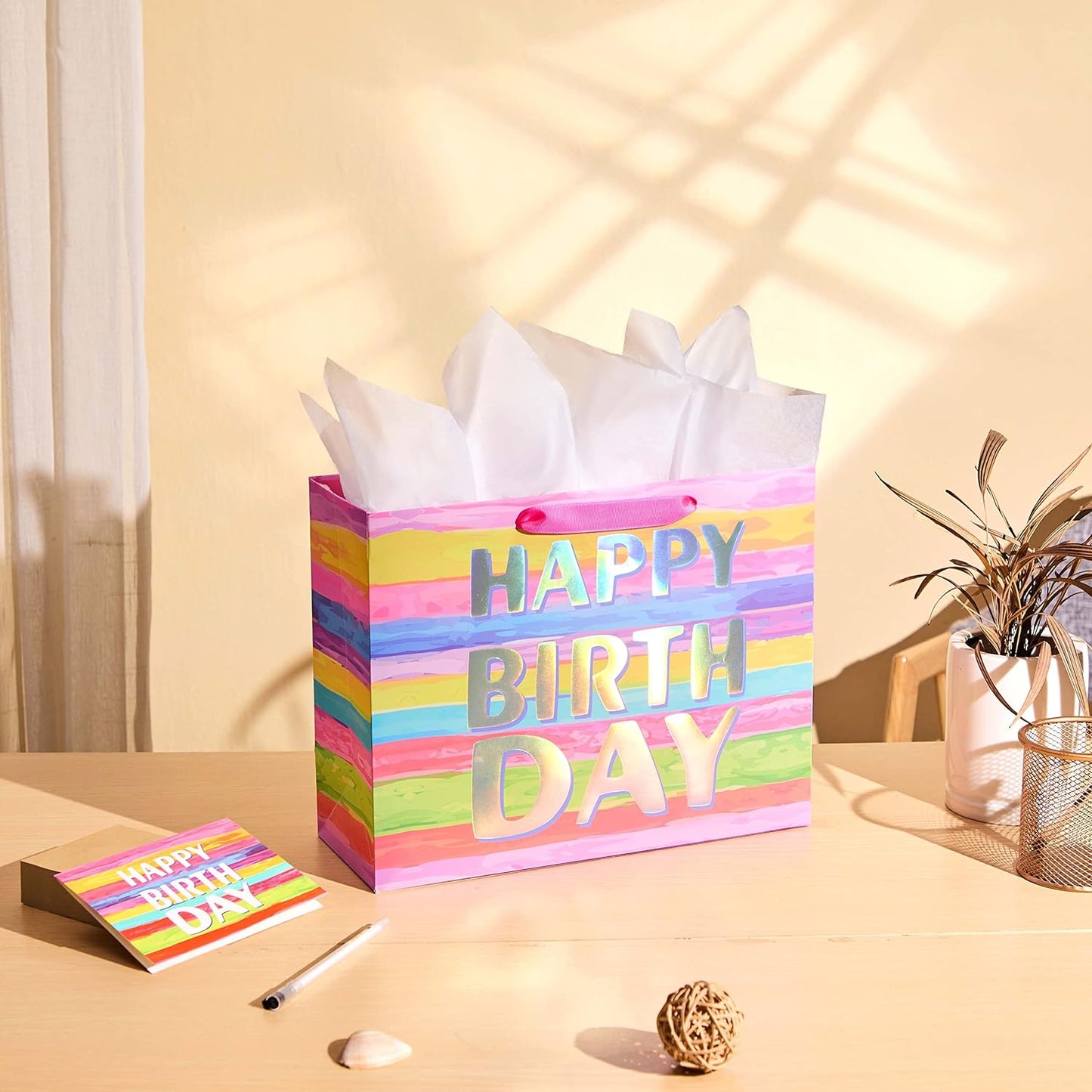 13" Large Gift Bag with Card and Tissue Paper (Colorful Happy Birthday)