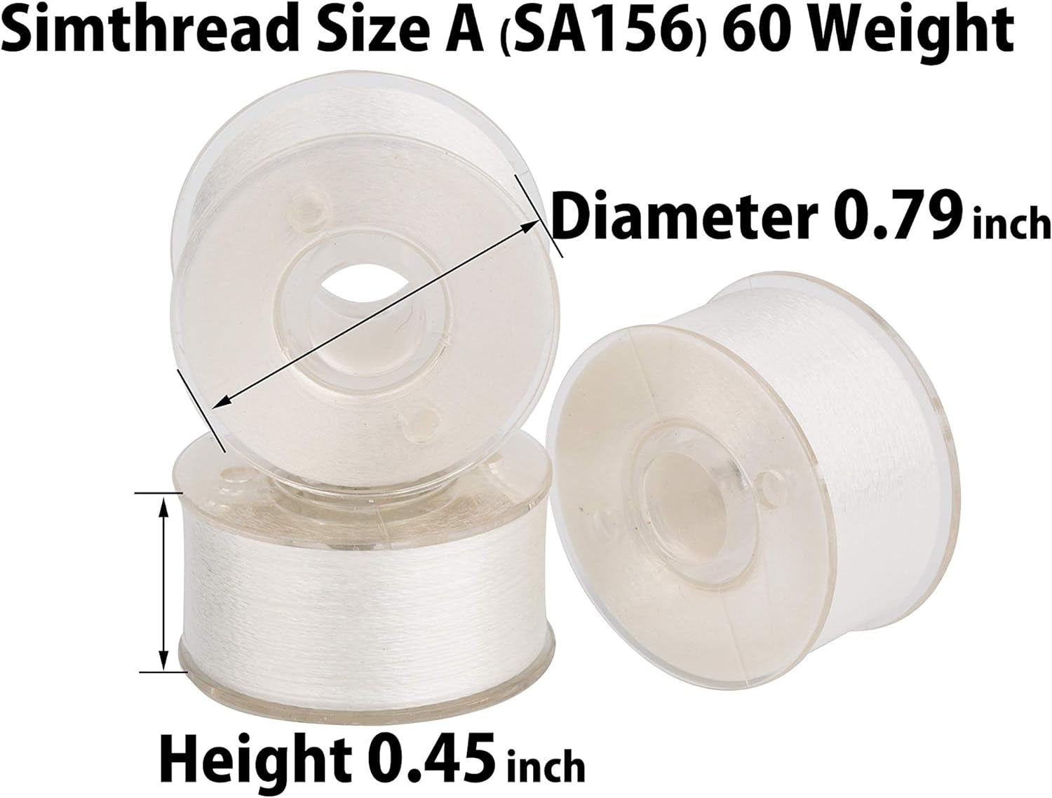 144Pcs Embroidery Pre-Wound Bobbins Thread, Class 15 Type a Size SA156, Polyester White 60 Wt, Bernina Pfaff Ambition Babylock Brother Embroidery and Sewing Machines Plastic Side