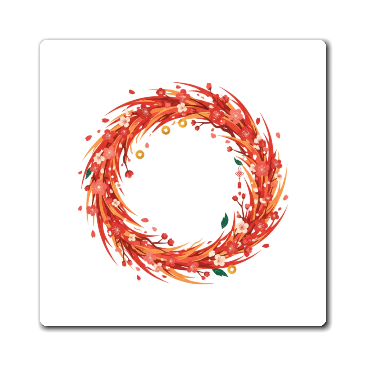 Cherry Blossom Fire Magnet | Lunar New Year 2026 Fridge Magnet Set | Asian American Family & Teacher Gift | Ink Wash Art