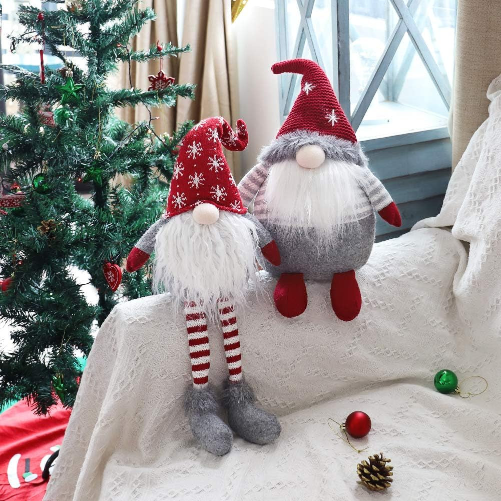 Christmas Handmade Big Gnomes with Long Leg Home Decorations, Plush Doll Collectible Figurine White Beard Santa Swedish Gifts Holiday Ornaments 18 Inch