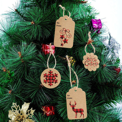 Christmas Tree Gift Tags,120Pcs Xmas Kraft Paper Gift Hanging Tags with 230 Feet String Twine