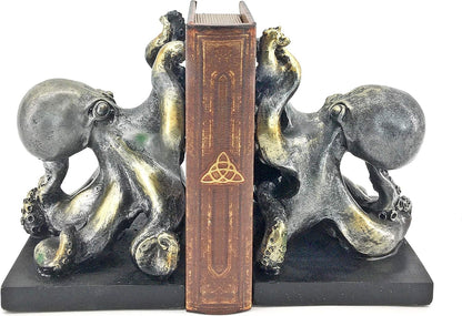 Decorative Bookends Octopus Pirate Sailors Nautical Home Decor Vintage Antique Cute Cool Book Ends Unique Accents Silver 6 Inch