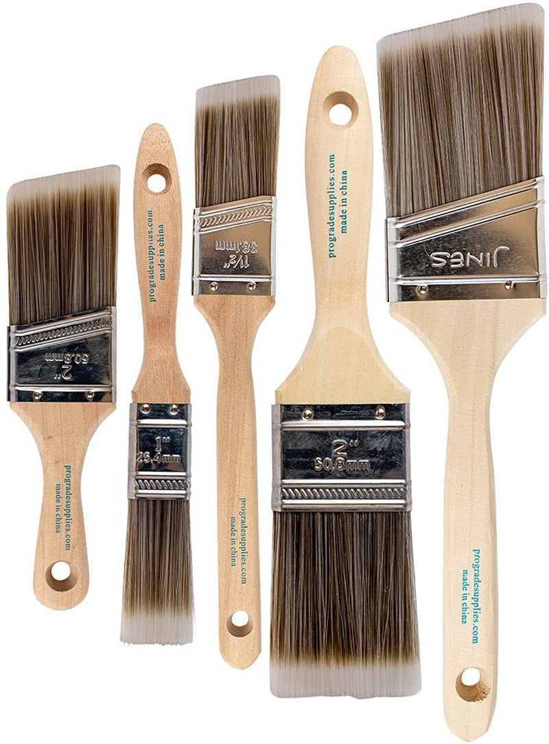 - Paint Brushes - 5 Piece Flat and Angle, Paint Brush for All Latex and Oil Paints & Stains - Home Improvement - Interior & Exterior Use Paint Brush