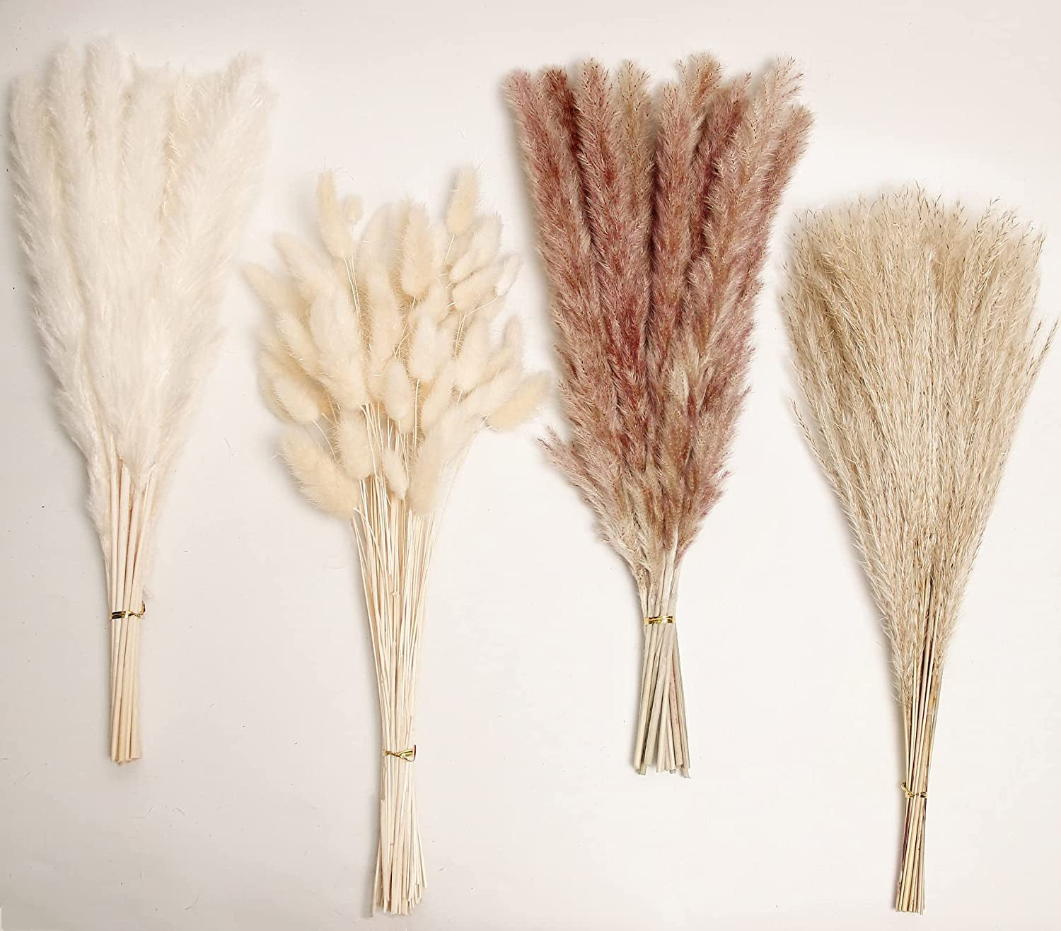 Natural Dried Pampas Grass Decor, 100 PCS Pampas Grass Contains White Bunny Tails Dried Flowers, Reed Grass Bouquet for Wedding Boho Flowers Home Table Decor, Rustic Farmhouse Party