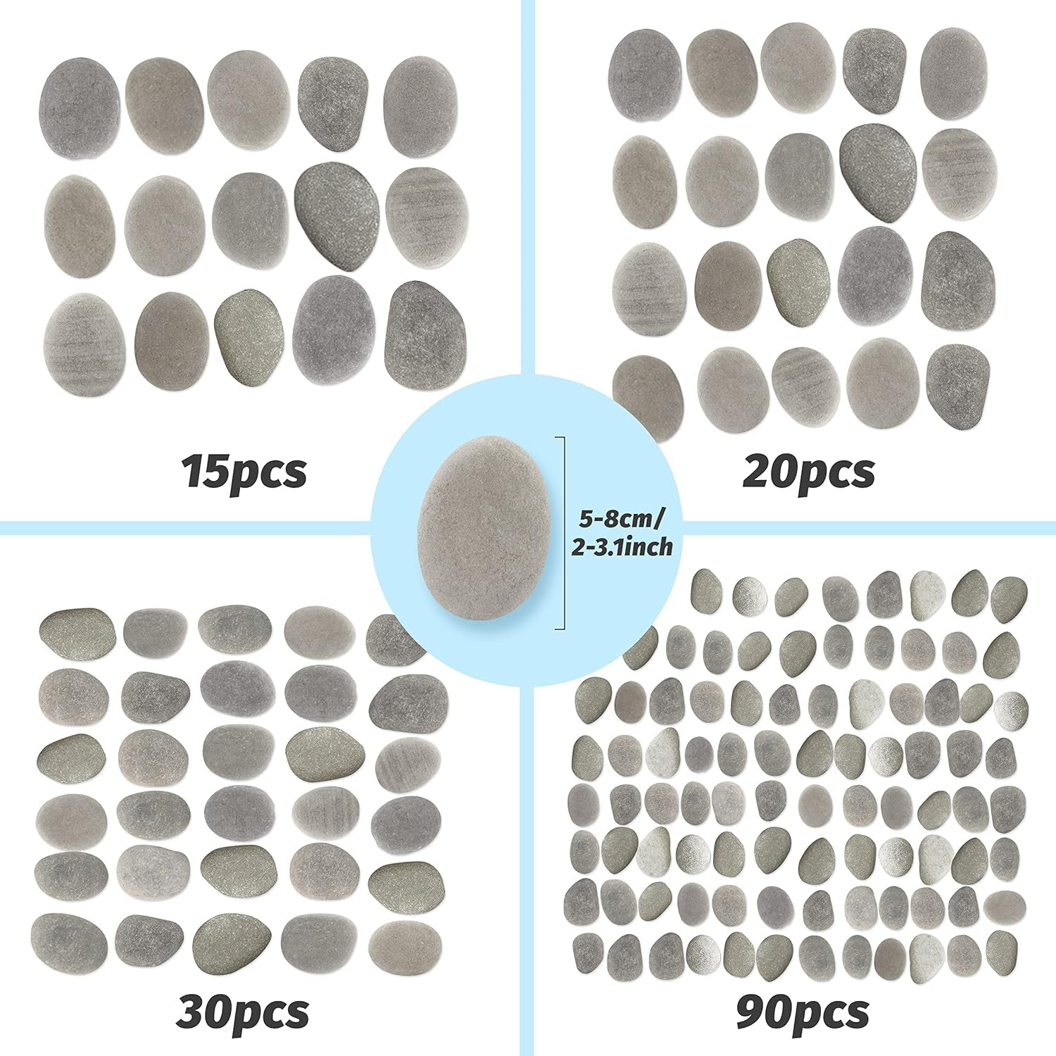 15PCS Large Painting Rocks, Natural River Rocks, Flat Rocks for Painting, 2-3 Inches Stones for Arts & Crafting