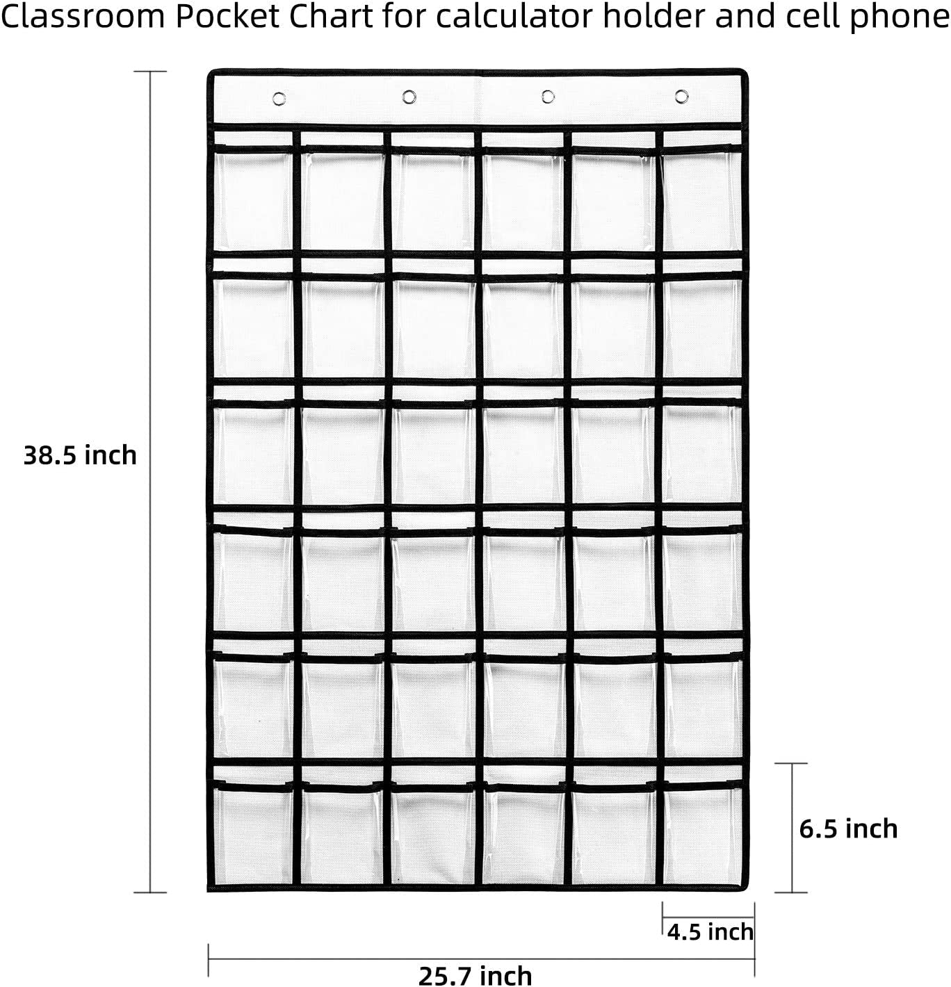 36 Clear Pockets Classroom Pocket Chart for Cell Phone and Calculator Holder, Door Hanging Pocket Chart for Classroom Phone Holder with Number Sticker and Hooks (Blue)