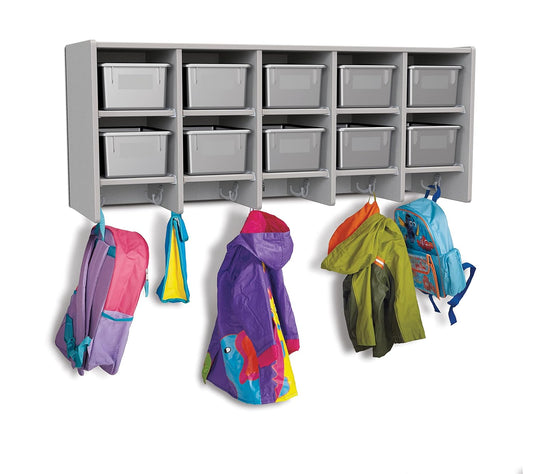 Rainbow Accents 0771JC000 10 Section Wall Mount Coat Locker - with Trays - Gray