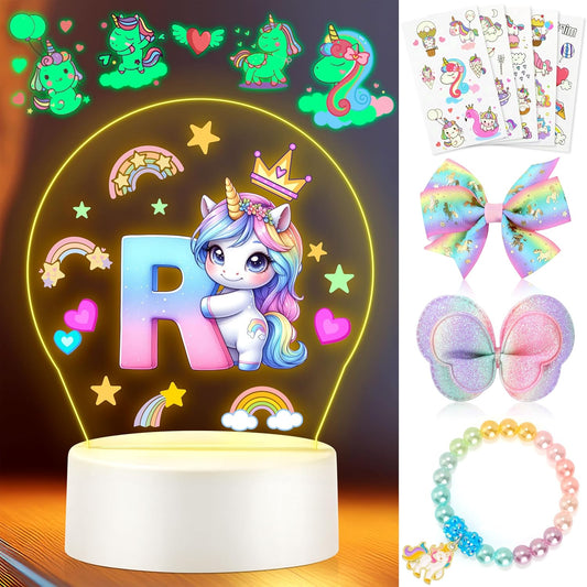 Unicorn Birthday Gifts for 7 Years Old Girls, Christmas Gifts for Girls Unicorn Accessories Decorations Unicorn Night Light Party Favors for Girls Initial R