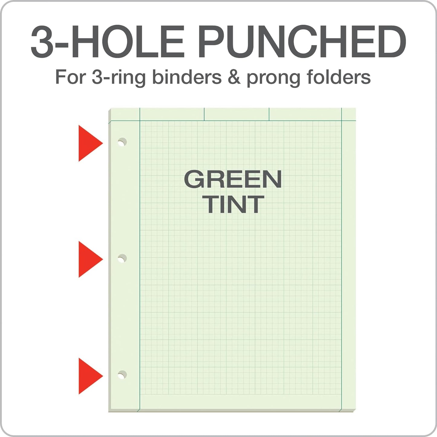 Engineering Computation Pads 3 Pk, 8-1/2" X 11", Glue, 5 X 5 Graph Rule on Back, Green Tint Paper, 3-Hole Punched, 100 Sheets per Pad (35507A)