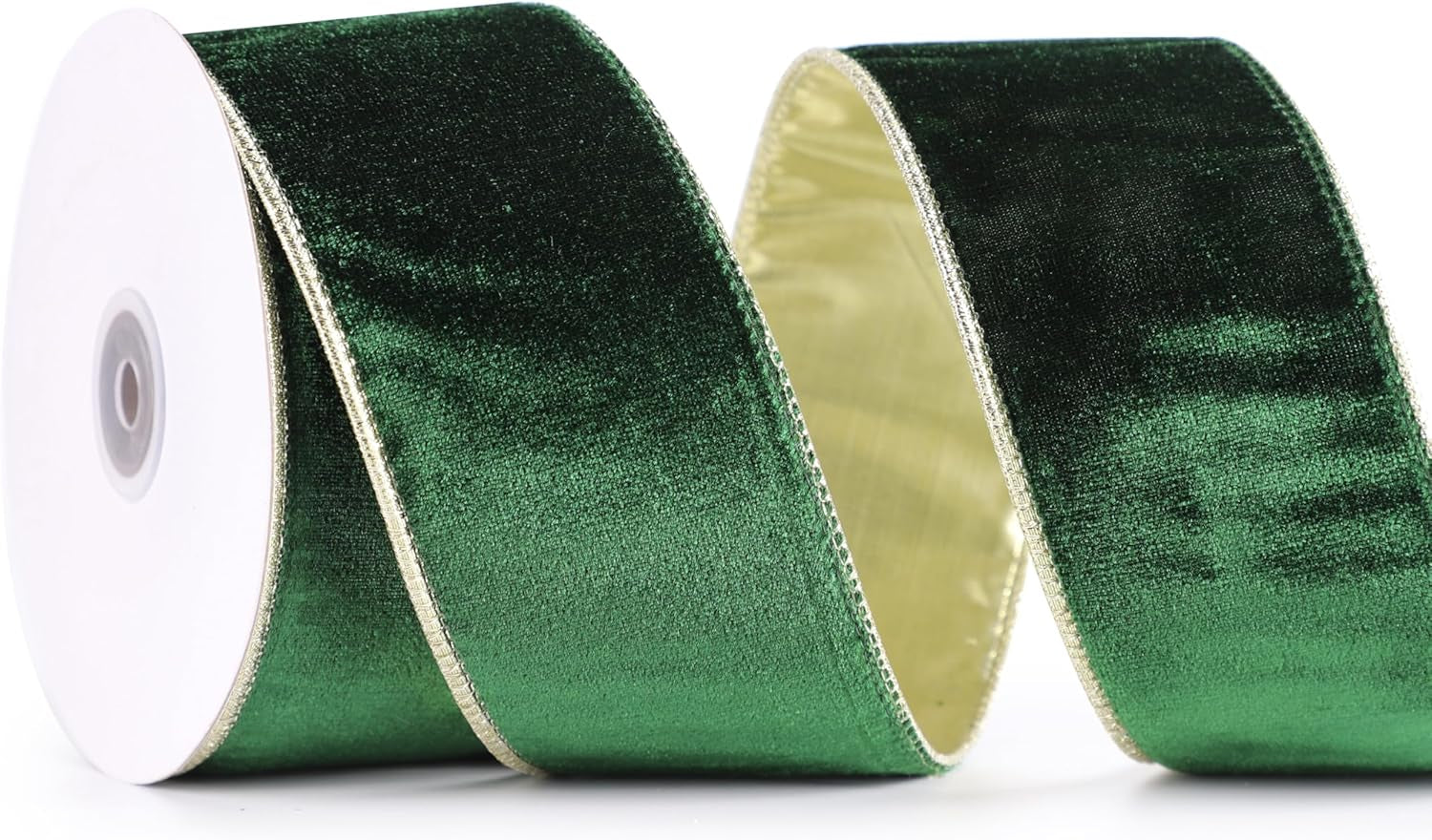 Green Velvet Ribbon Wired 2.5" X 10 Yards Dark Green Christmas Ribbon with Gold Backside, Green and Gold Christmas Tree Ribbon for Decorations, Wreaths, Crafts, Home Decor, Gift Wrapping