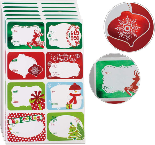 80-Count Foil Christmas Tags Sticker，8 Jumbo Designs - Xmas to from Christmas Sticker Name Tags Write on Labels - Holiday Present Labels