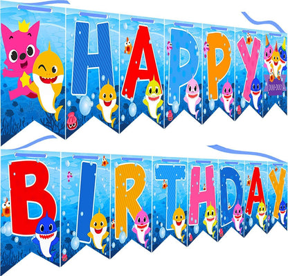 Happy Birthday Banner DOO Garland Shark Theme Party Supplies For Kids Baby