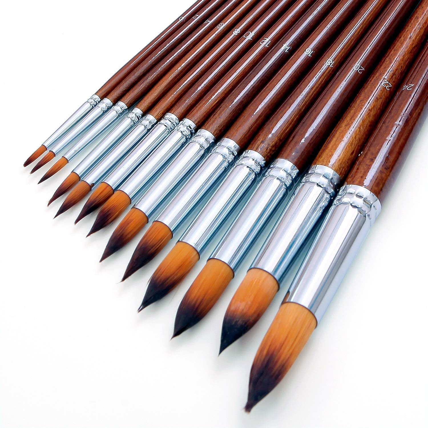 Artist Watercolor Paint Brushes Set 13Pcs - round Pointed Tip Soft Anti-Shedding Nylon Hair Wood Long Handle - Detail Paint Brush for Watercolor, Acrylics, Ink, Gouache, Oil, Tempera, Paint by Numbers