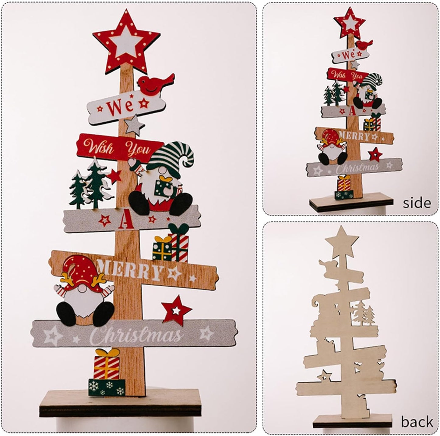 Christmas Tree Snowman Decorations for Home, Tabletop, Wooden Xmas Ornaments for Office Party Tiered Tray Desk Decor (We Wish You a Merry Christmas)