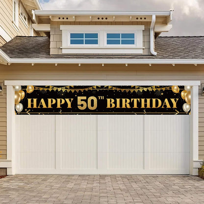 Large Happy 50Th Birthday Decoration Banner, Black and Gold Happy 50Th Birthday Banner Sign, 50Th Birthday Party Decorations Supplies(9.8X1.6Ft)