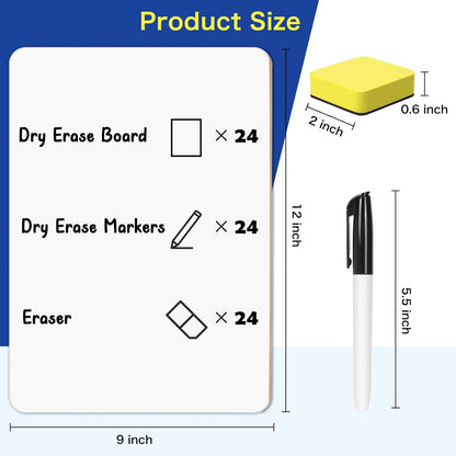 Small White Board, 32 Pack Dry Erase Board, 9"×12" Mini White Board Double Sided for Students, Whiteboard Bulk with 32 Markers, 32 Erasers, Office Supplies, Classroom Must Haves