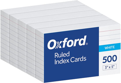 Index Cards, 500 Pack, 3X5 Index Cards, Ruled on Front, Blank on Back, White, 5 Packs of 100 Shrink Wrapped Cards ()